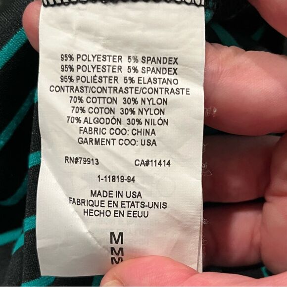 Loveappella x A Pea in the Pod Green & Black Stripe Dress Sheer Lace Sleeves Med - Picture 5 of 6